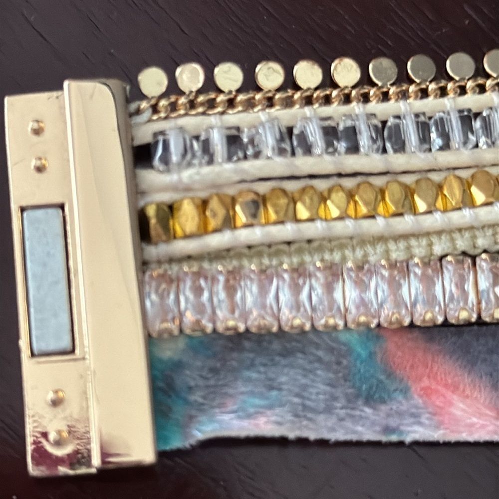 Layered Cuff Bracelet – Tie-Dye Suede, Beads, Crystal Accent - Picture 6 of 8